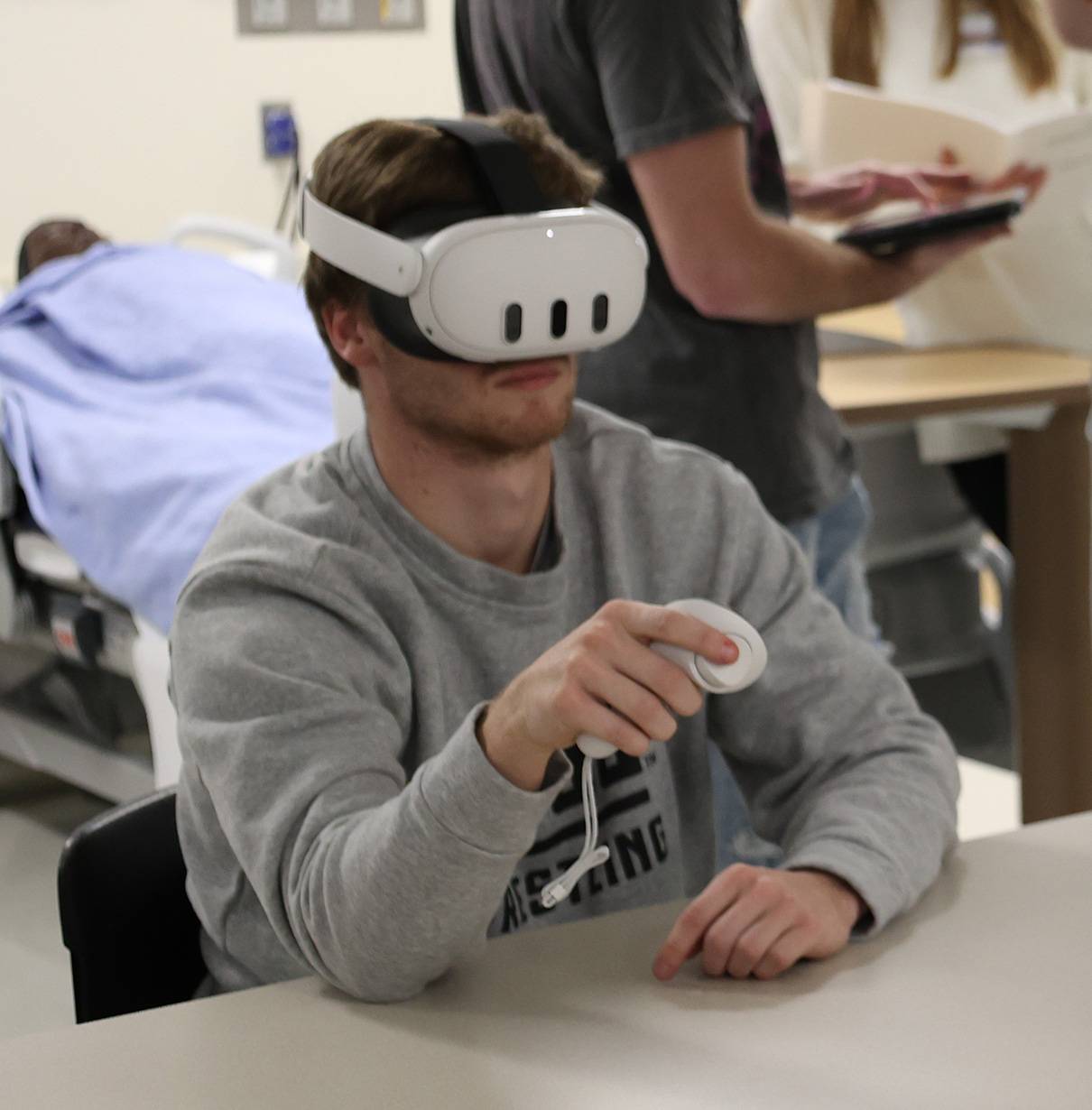 Student using VR headset in class